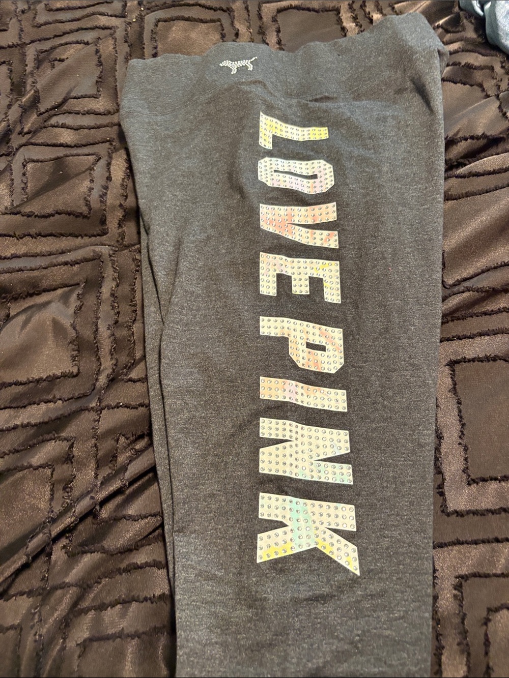 PINK Victoria's Secret Dark Gray Leggings with Holographic Stud Logo